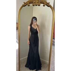Vintage Y2K Fiesta Black Silver Lace Long Dress